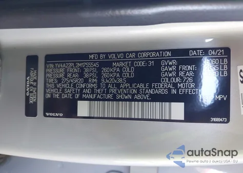 2021 Volvo Xc90 T6 Inscription 7 Passenger z USA, uszkodzony, nr VIN YV4A22PL2M1755545